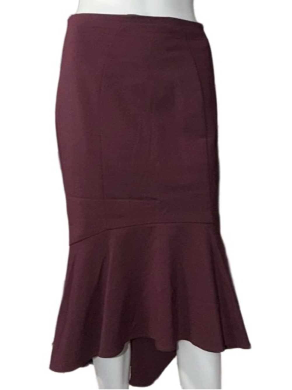 NWOT New York & Company Plum Merlot Flounce Hem Trumpet Midi Skirt 0